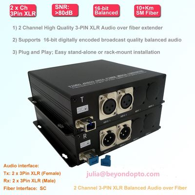 2 Yollu 3 Pinli XLR Dengeli Analog Ses Aşırı Fiber Genişletici Alıcı-Verici