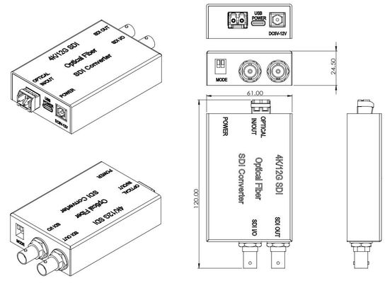 12G SDI To Fiber Converter 1 kanal video ve ses iletimi