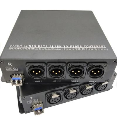 XLR Konnektörlü SFP Modülü ile 4 Kanal Dengeli Sesten Fibere Dönüştürücü